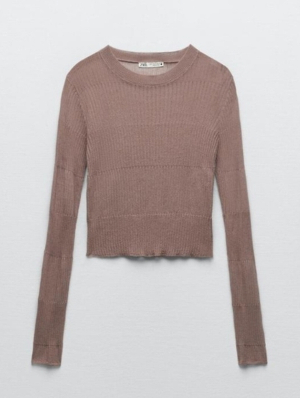 Zara Mauve Ribbed Long Sleeve Crop Top